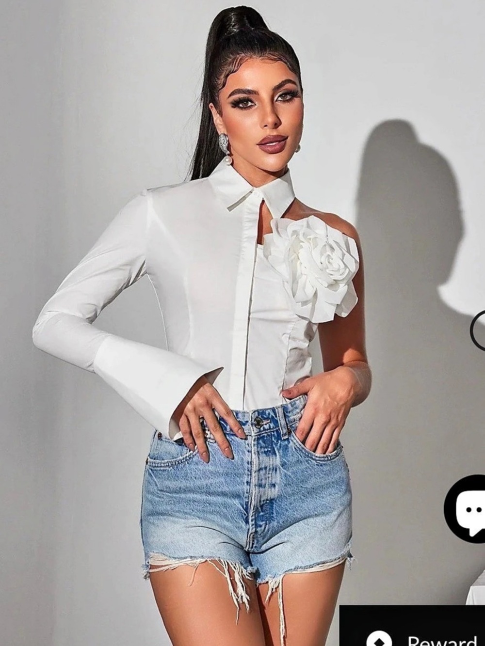 Flower Cutout Top Floral Cutout Blouse in White Size Small